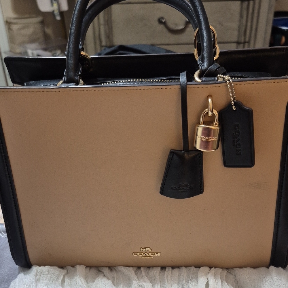 Coach ZOE Black and Tan Satchel